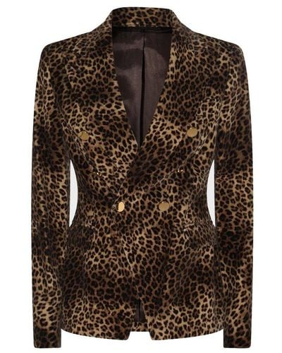 Tagliatore Leopard Virgin Wool And Cashmere Blend Jalicya Blazer - Brown