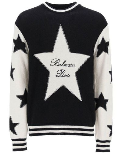 Balmain Sweater With Star Motif - Black
