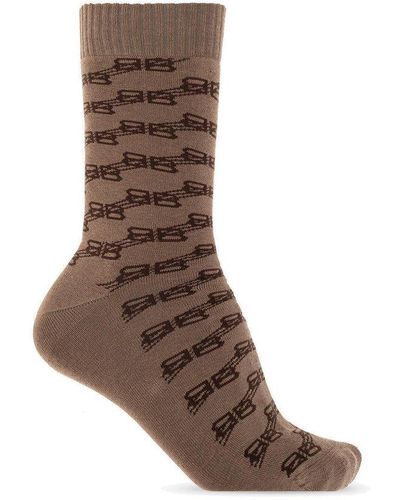 Balenciaga Socks With Logo, - Brown