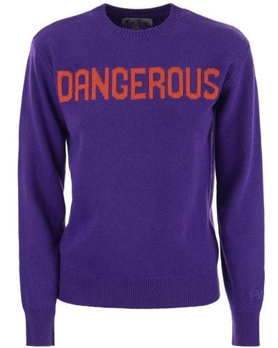 Mc2 Saint Barth Wool And Cashmere Blend Sweater With Dangerous Embroidery - Blue