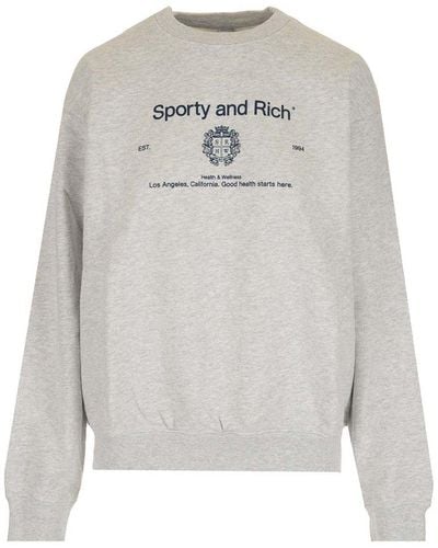Sporty & Rich Logo Printed Crewneck Sweatshirt - Gray