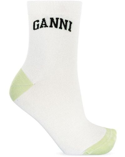 Ganni Socks With Logo - White