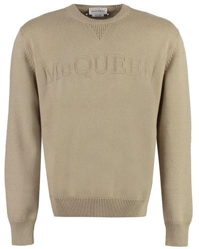 Alexander McQueen Logo-jacquard Crewneck Knitted Jumper - Natural