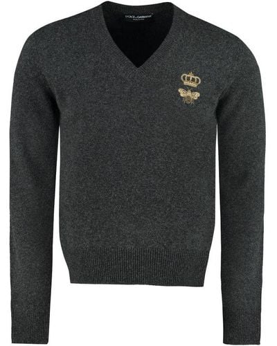 Dolce & Gabbana Virgin Wool Jumper With Embroidery - Black