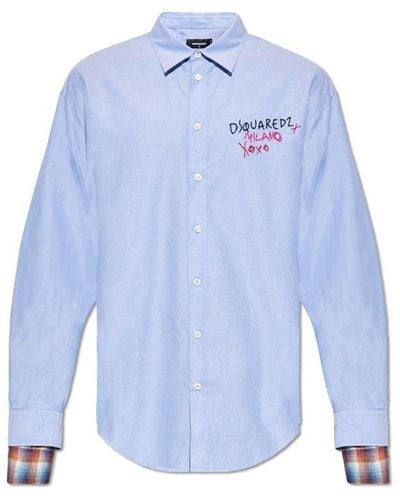 DSquared² Logo-embroidered Button-up Shirt - Blue
