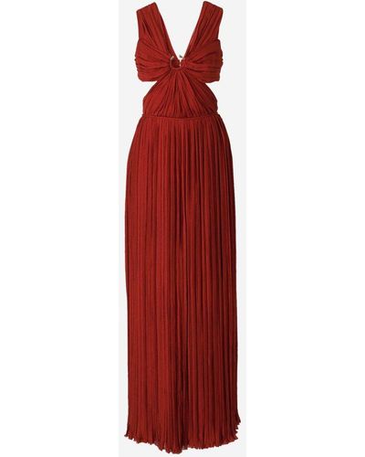 Chloé Pleated V-neck Maxi Dress - Red