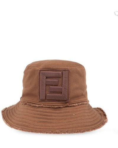 Fendi Hat With Logo, - Brown