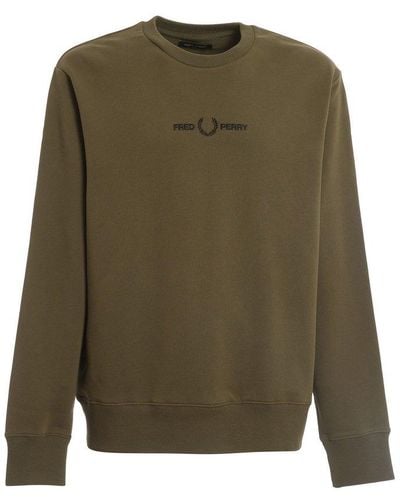 Fred Perry Logo-embroidered Crewneck Sweatshirt - Green