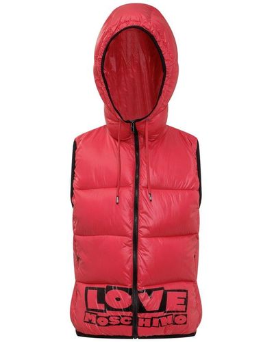 Love Moschino Logo Print Hooded Gilet - Red