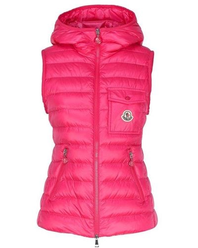 Moncler Logo Patch Zip-up Hooded Down Gilet - Pink