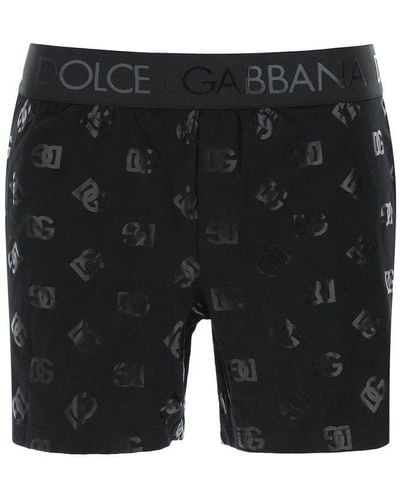 Dolce & Gabbana Long Underwear Trunks With All Over Logo - Black
