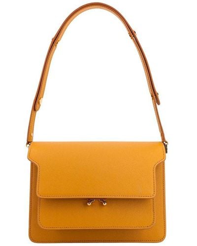 Marni Trunk Foldover Top Medium Shoulder Bag - Orange