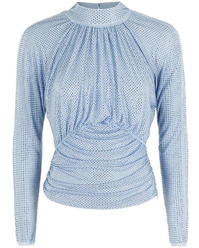 Self-Portrait Embellished Mesh Top - Blue