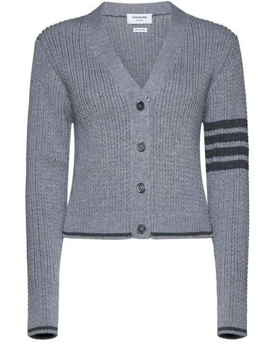 Thom Browne V-neck Cropped Cable-knitted Cardigan - Blue