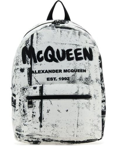 Alexander McQueen Graffiti Logo Printed Backpack - White