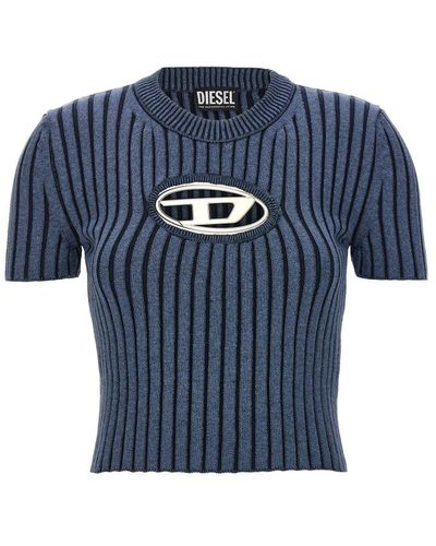 DIESEL M-anaheim Logo Plaque Knitted Sweater - Blue