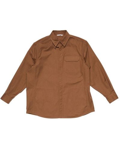 Valentino Long Sleeved Curved Hem Shirt - Brown