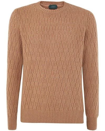 Zanone Long-sleeved Crewneck Knitted Sweater - Brown