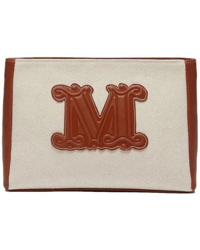 Max Mara Cascia Logo Embossed Clutch Bag - Brown