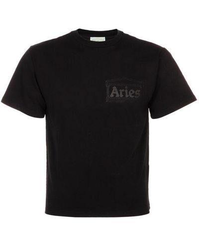 Aries Logo Printed Crewneck T-shirt - Black