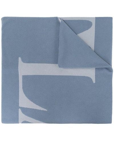 Lanvin Logo Intarsia Knit Ribbed Scarf - Blue