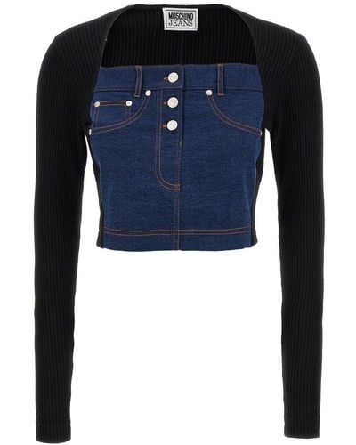 Moschino Jeans Panelled Denim Cropped Top - Blue