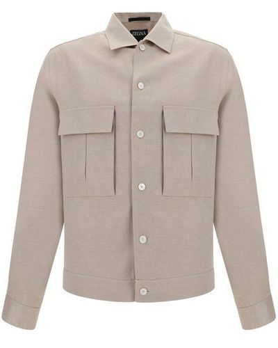 Zegna Oasi Long-sleeved Buttoned Overshirt - White
