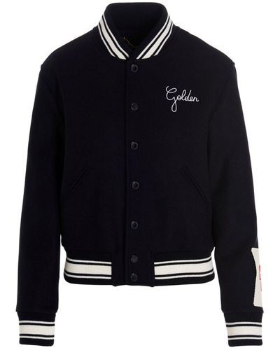 Golden Goose Logo Virgin Wool Bomber Jacket - Blue