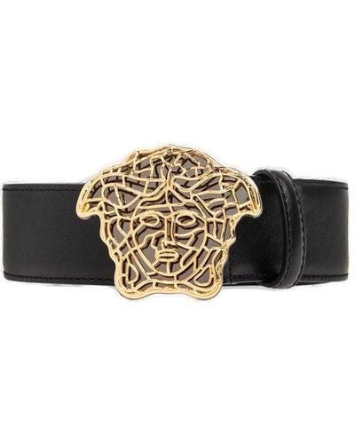 Versace Leather Belt With Decorative Buckle - Black