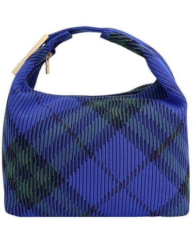 Burberry Medium Peg Check-pattern Zipped Shoulder Bag - Blue