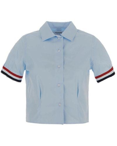 Thom Browne Rwb-striped Short-sleeved Button-up Shirt - Blue