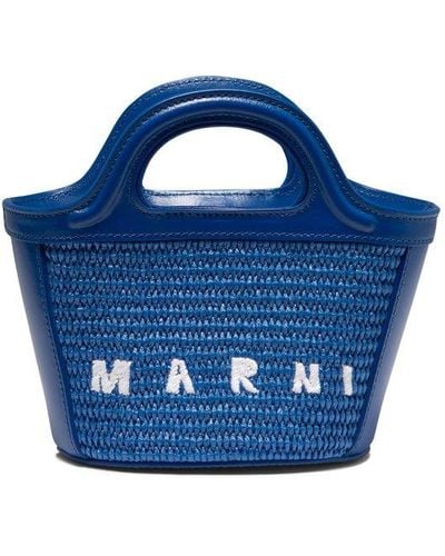 Marni Tropicalia Logo Embroidered Micro Tote Bag - Blue