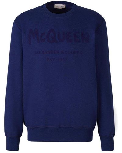 Alexander McQueen Printed Cotton Sweatshirt - Blue
