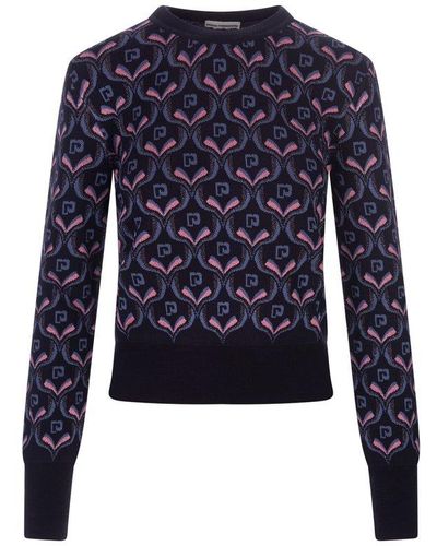 Rabanne Navy Jacquard Knit Sweater - Blue
