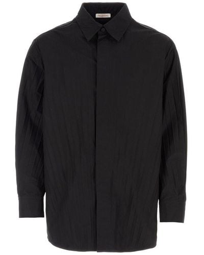 Valentino Pleated Buttoned Long-sleeved Shirt - Black
