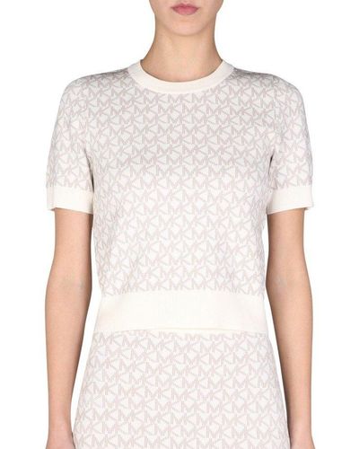 MICHAEL Michael Kors Jacquard Logo Printed Top - White