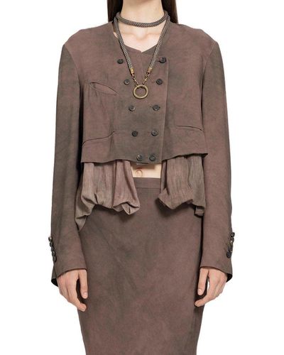 Ziggy Chen Double Breasted Layered Cropped Jacket - Brown