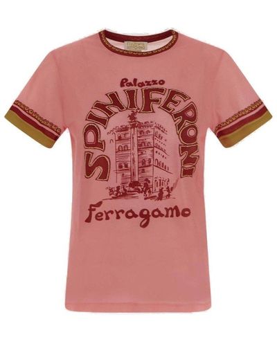 Ferragamo Logo Print Crewneck T-shirt - Pink