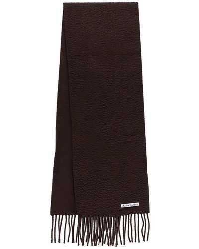 Acne Studios Logo Patch Fringed Scarf - Brown