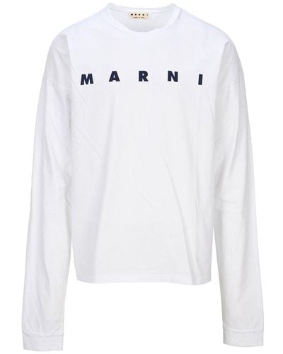 Marni Logo Printed Long Sleeve T-shirt - White