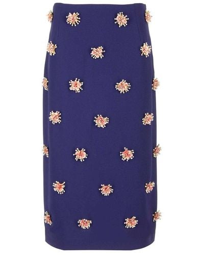 Dries Van Noten Midi Skirt With Embroidery - Blue