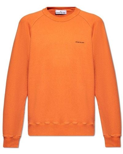 Stone Island Logo Detailed Crewneck Sweatshirt - Orange