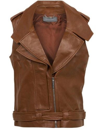 Alberta Ferretti Sleeveless Zipped Leather Jacket - Brown