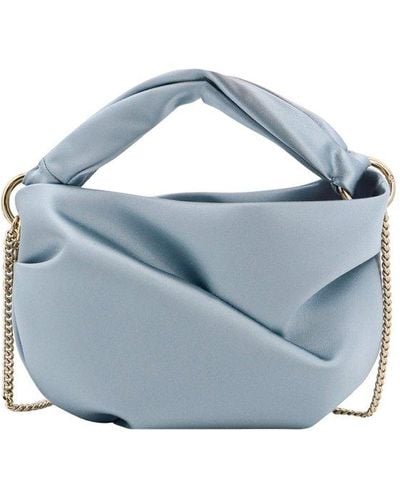 Jimmy Choo Bonny Satin Twist Detailed Chained Tote Bag - Blue