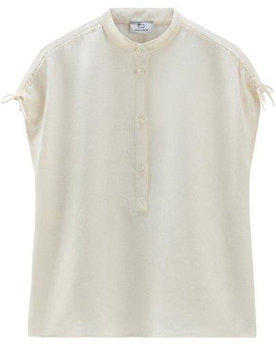 Woolrich Ruched Straight Hem Sleeveless Shirt - White