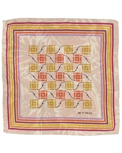Etro Geometric-prined Square Pocket Handkerchief - Pink