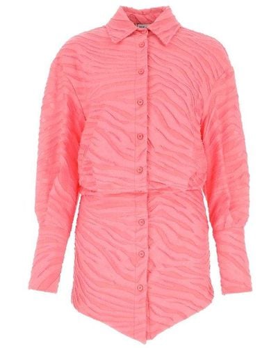 The Attico Frayed Edge Zebra Printed Shirt Dress - Pink