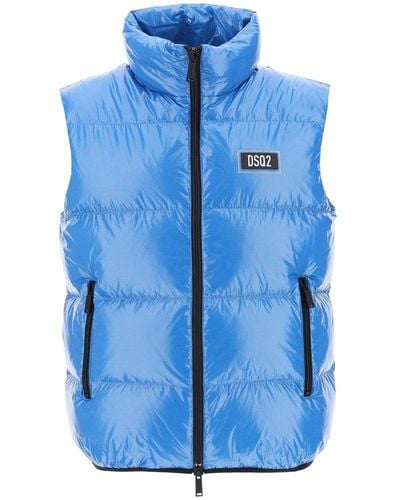 DSquared² Logo Patch Zipped Padded Gilet - Blue