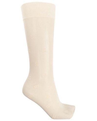 Ganni Monogrammed Knee-high Socks, - White