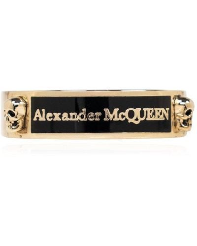 Alexander McQueen Skull Plaque Logo Engraved Ring - Black